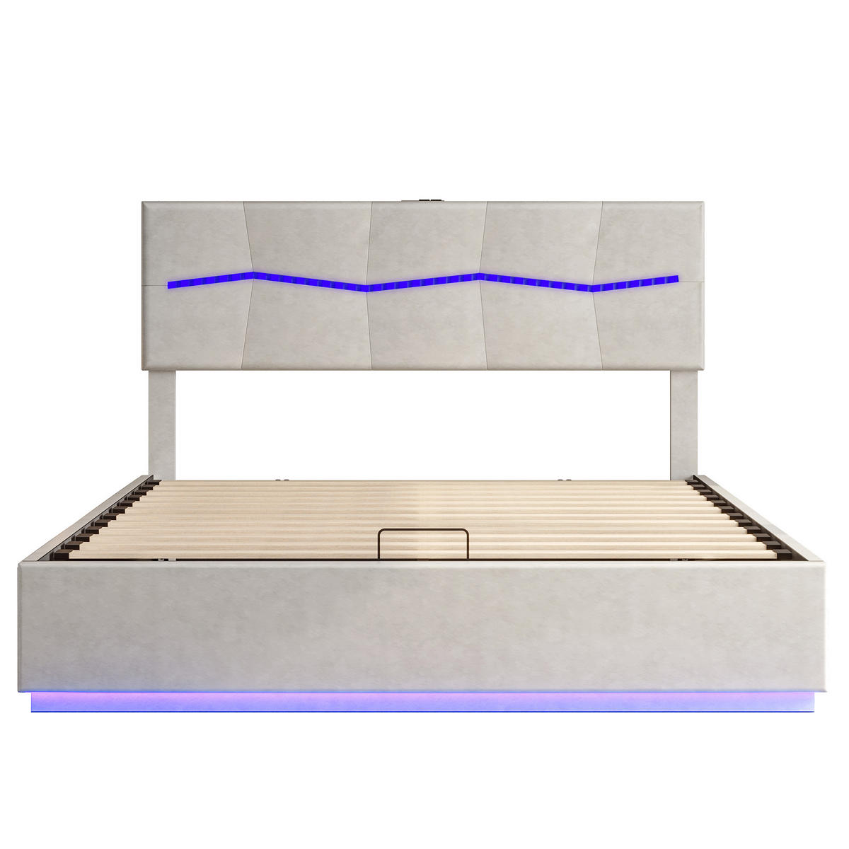 POLSTERBETT 140x200 cm, Beige, mit LED & USB-Typ-C-Ladeanschluss - Beige, Textil/Metall (140/200cm)