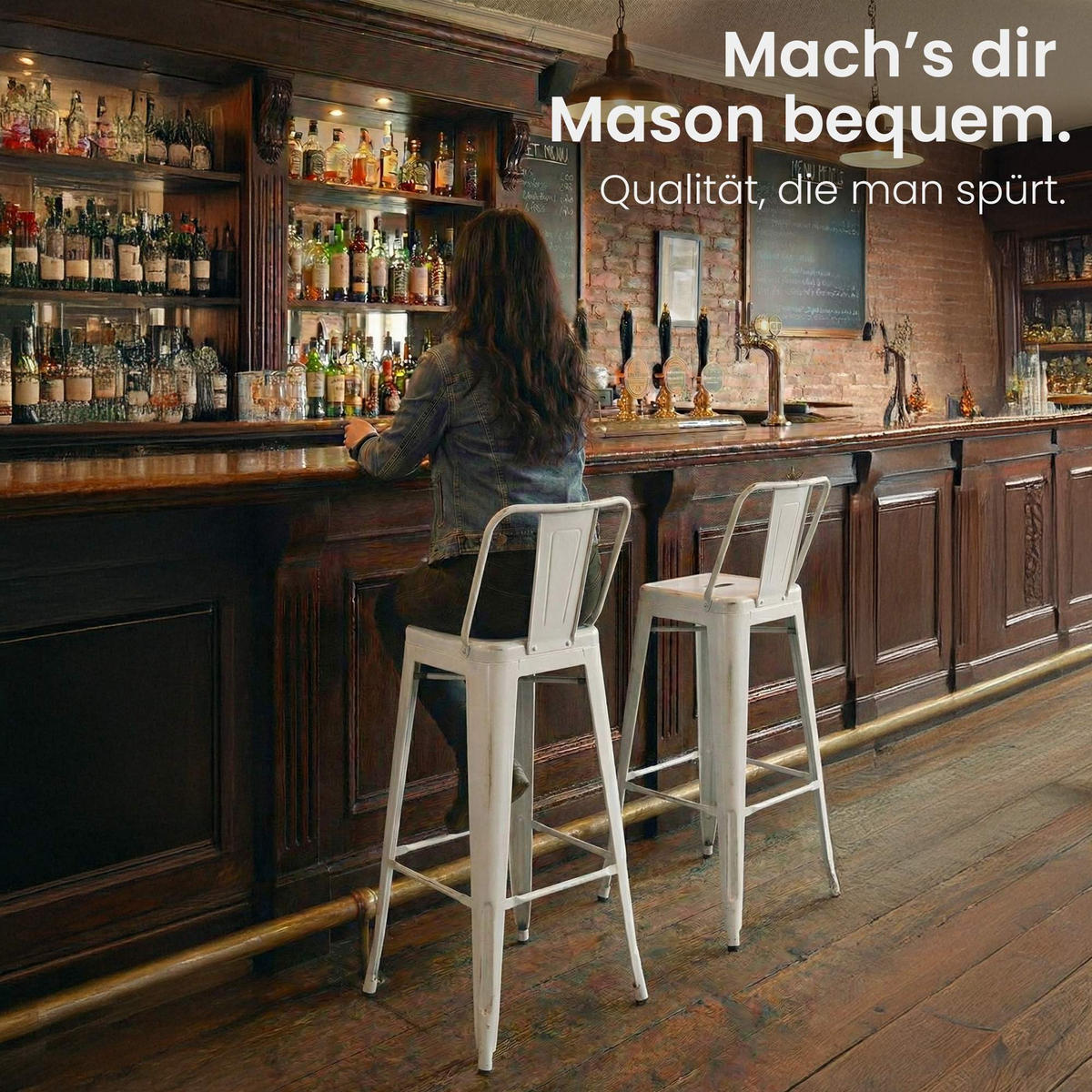 BARHOCKER Metall Weiß - Eukalyptusholzfarben/Weiß, Metall (44/96/43cm) - CLP