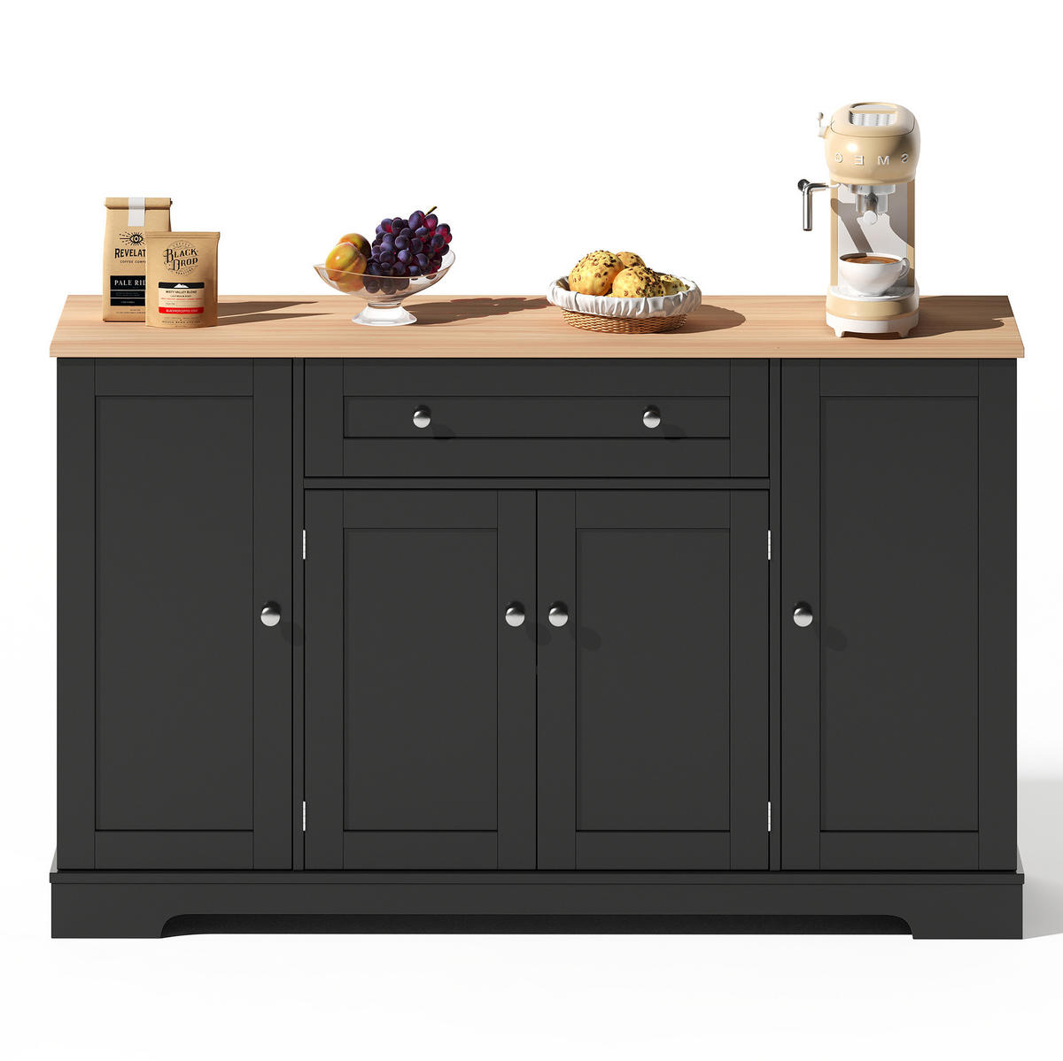 KOMODA, 138 cm, MDF, černá, s úložným prostorem a pojistkou proti překlopení - černá, kompozitní dřevo (138/85/40cm) - BEAOK