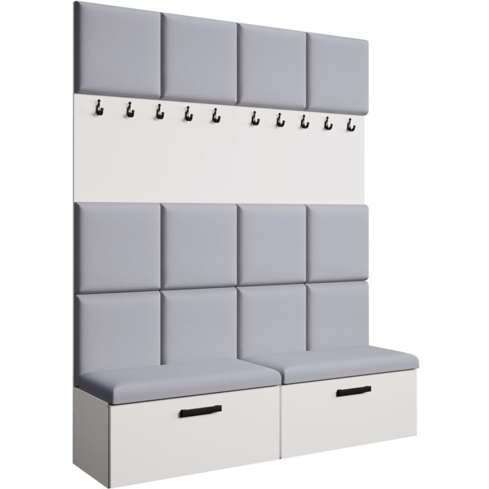 GARDEROBE Margaret I+I 162/203/43 mit gepolsterten Paneelen und Schuhschrank - Schwarz/Weiß, Holzwerkstoff/Kunststoff (162/203/43cm) - Beautysofa