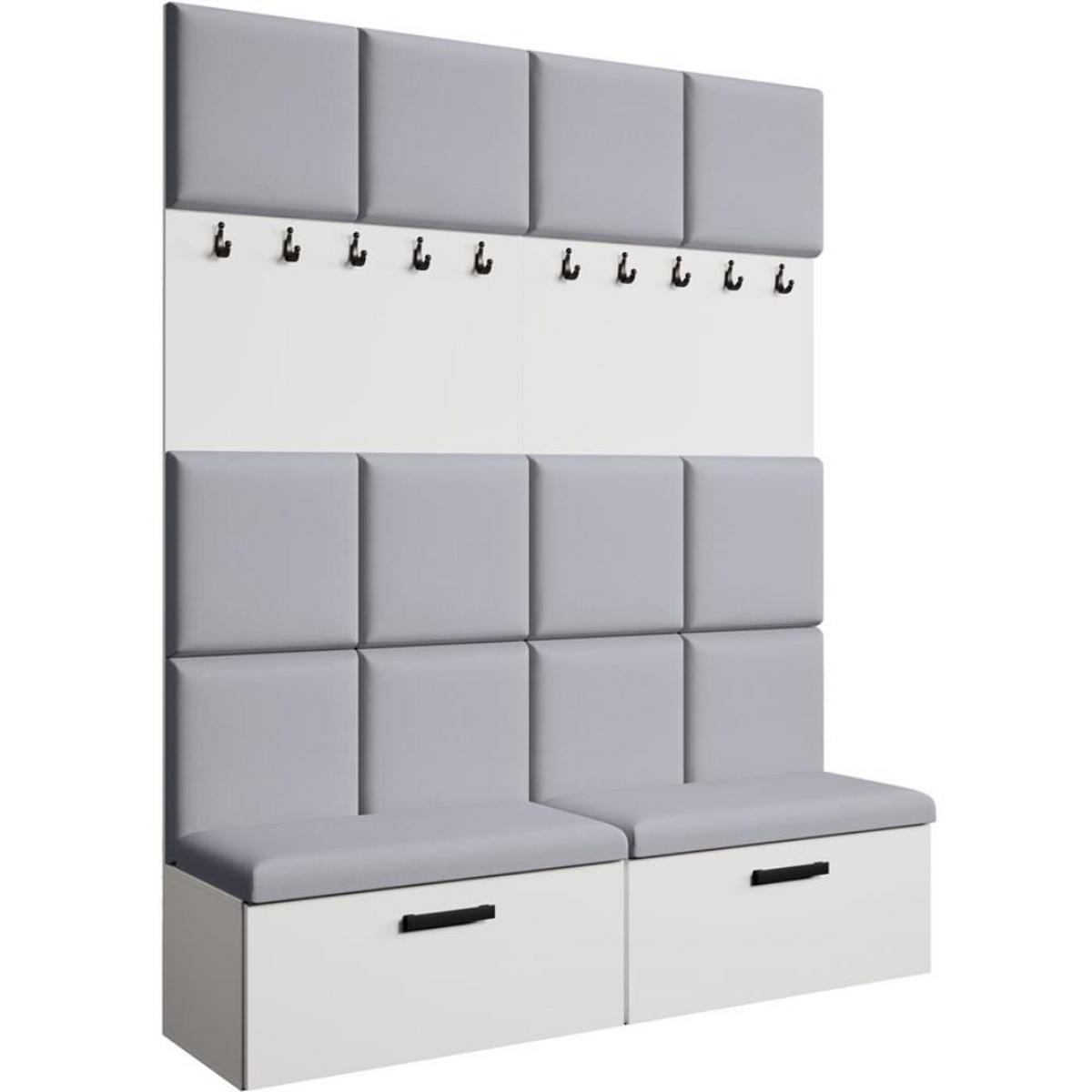 GARDEROBE Margaret I+I 162/203/43 mit gepolsterten Paneelen und Schuhschrank - Schwarz/Weiß, Holzwerkstoff/Kunststoff (162/203/43cm) - Beautysofa
