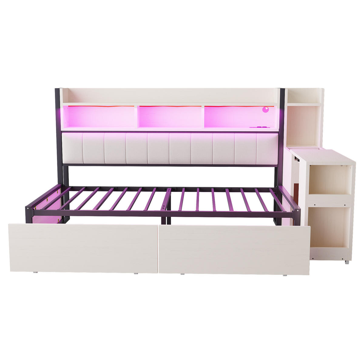 BETT mit Schreibtisch und Stauraum 90x200 cm Weiß - Weiß, Metall (90/200cm) - Meubliv