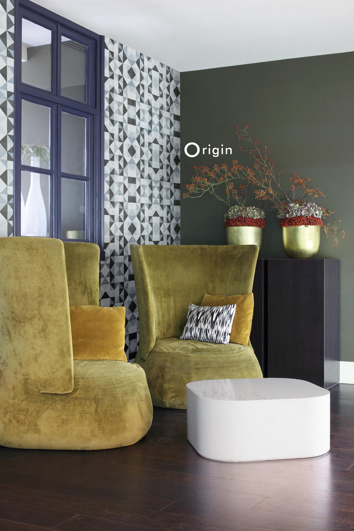 TAPETE kubistisches Muster 53 cm x 10.05 m - Schwarz, Papier (53/1000cm) - Origin Wallcoverings