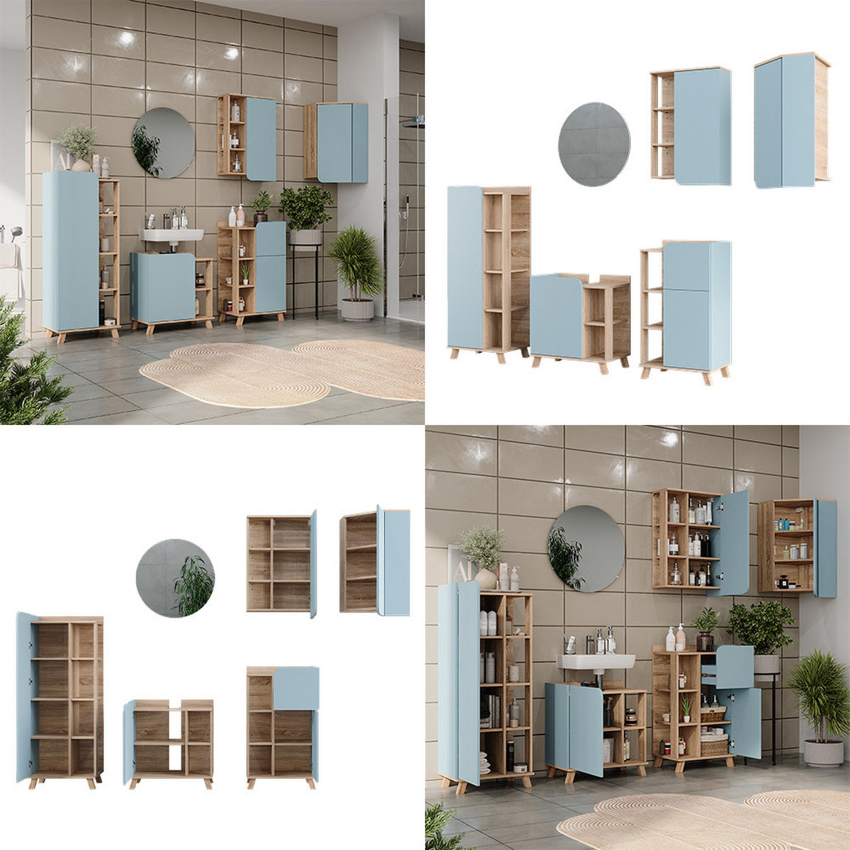BADMÖBEL-SET Karen Blau-Grau 6 Teile - Blau, Holzwerkstoff (60/65/35cm) - Vicco