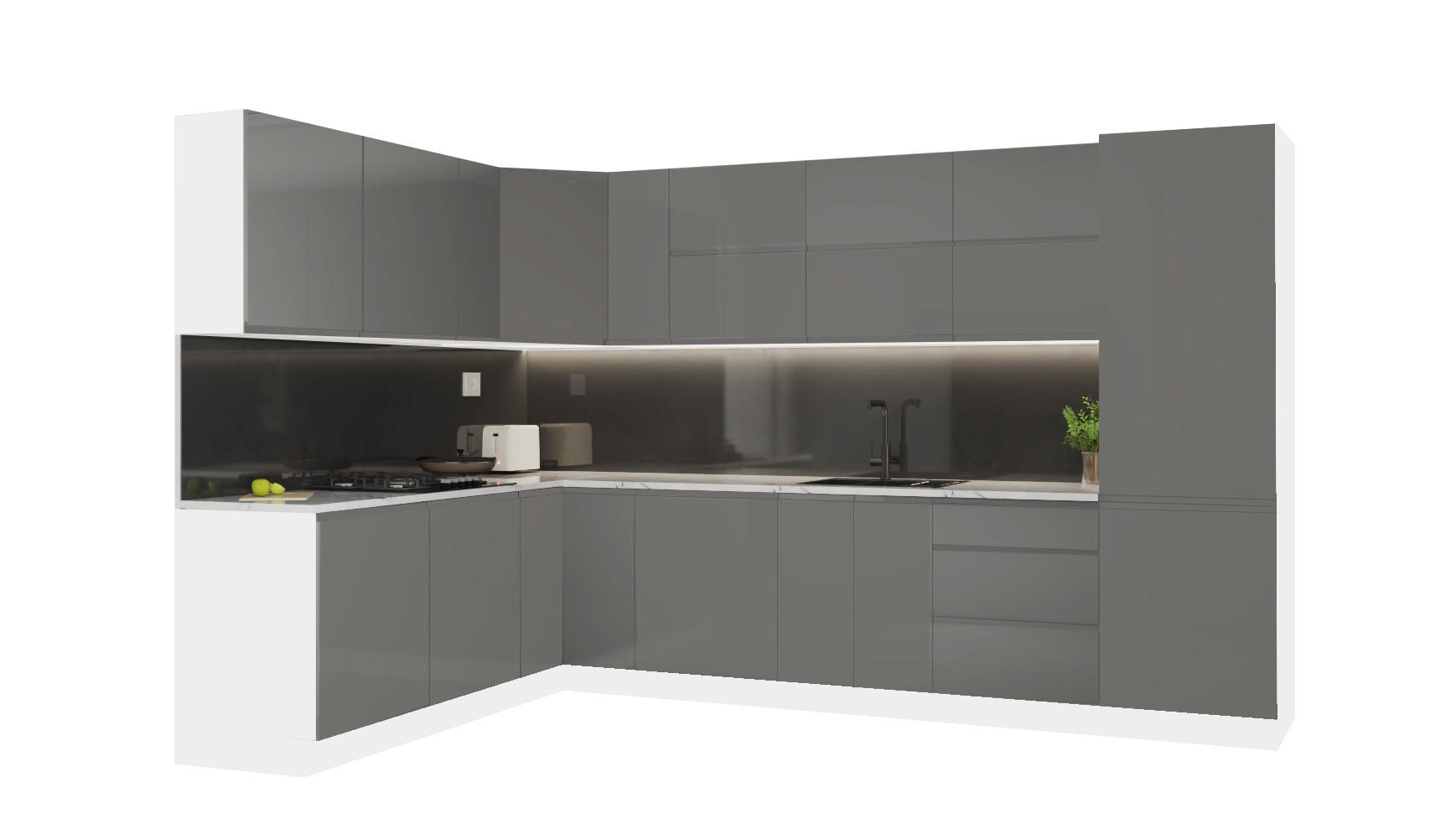 ECKKÜCHE 330 x 210 cm - Velmora KÜ-AS-001 - in Grau / Hochglanz - Grau, Holz (540/212/58cm) - ROYAL24_MARKT