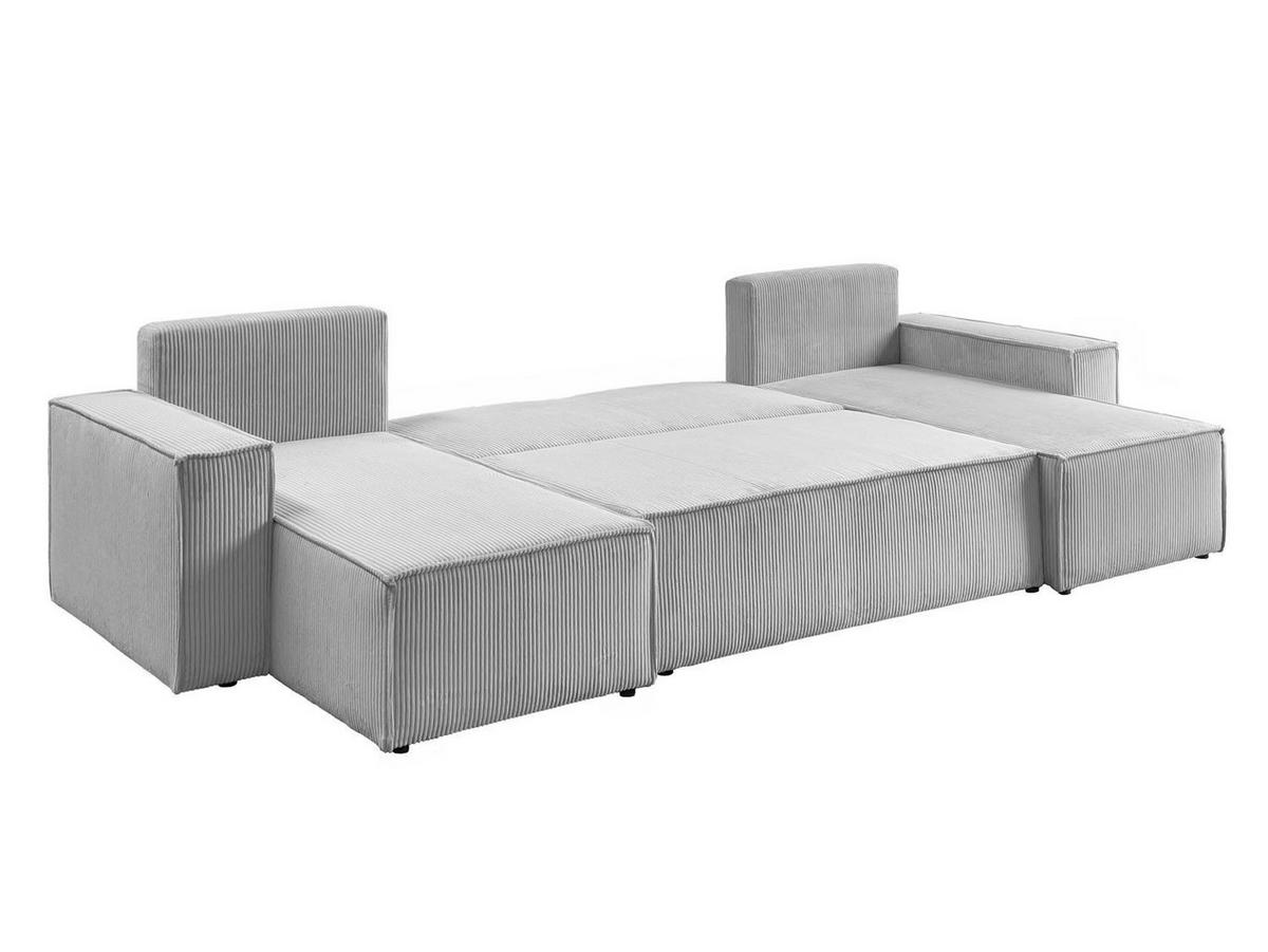 WOHNLANDSCHAFT Gepolstertes CARLO U Cord mit Schlaffunktion und Bettkasten, Poso 110 - Hellgrau, Textil (315/83/143cm) - Lookway