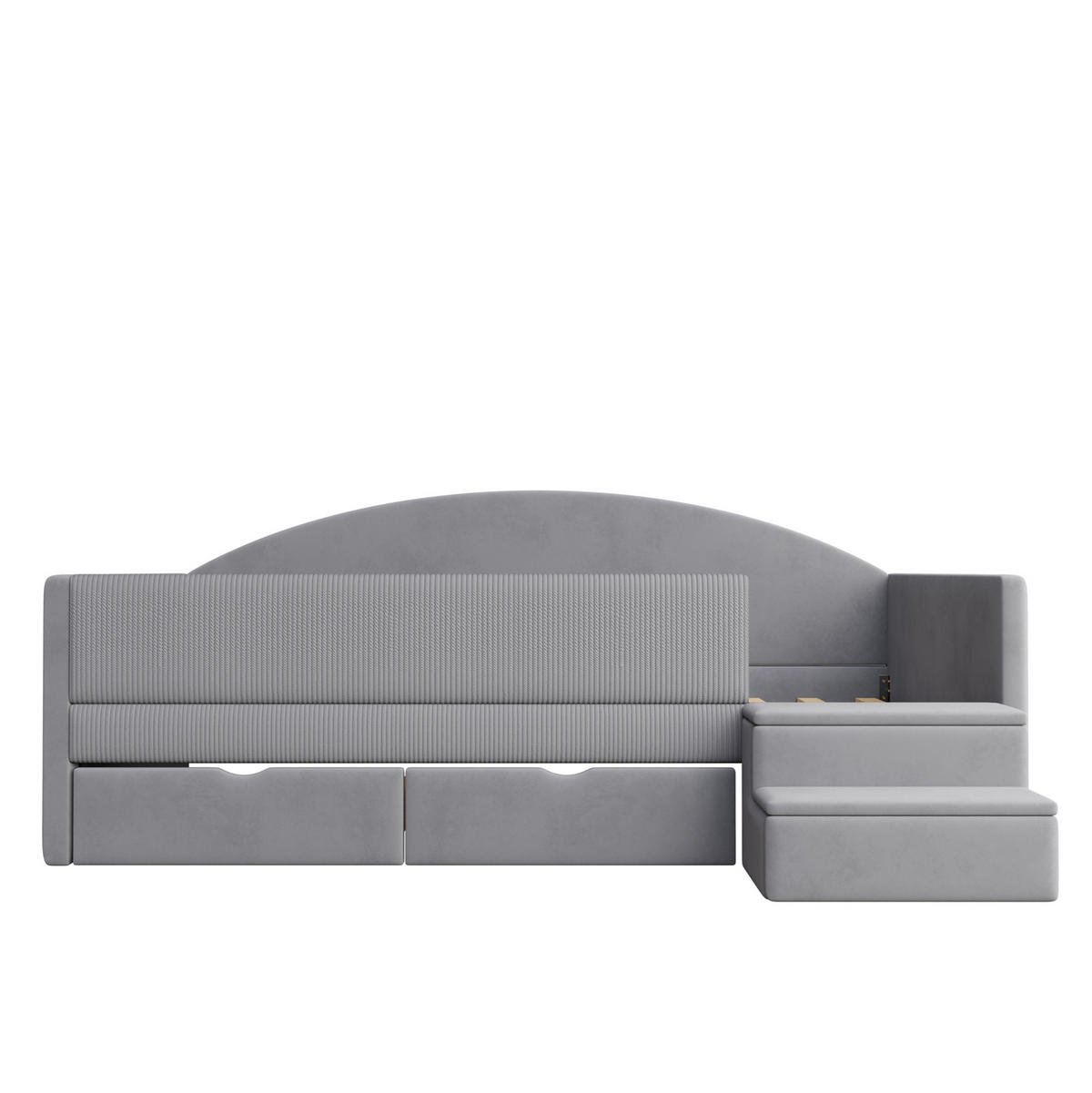 POLSTERBETT 90/190 cm aus Samt mit Schubladen und Stufen, Hellgrau - Türkis, Textil (90/190cm) - OKMYHOME