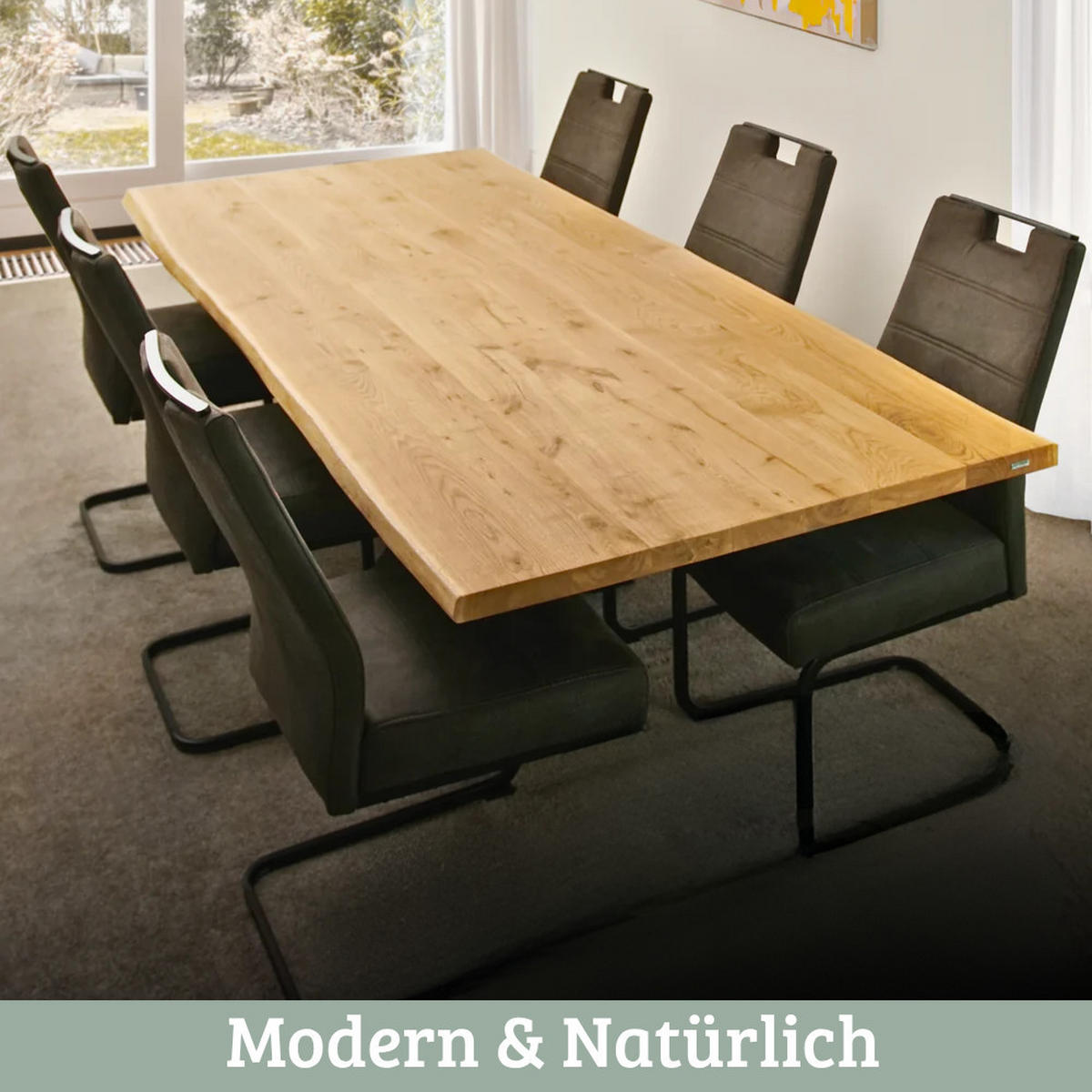 ESSTISCH Massivholz mit Baumkante KEANU 160x80 cm Eichenholz Doppel-Dreieck Gestell - Braun, Holz/Metall (80/160/76cm) - DELUKE