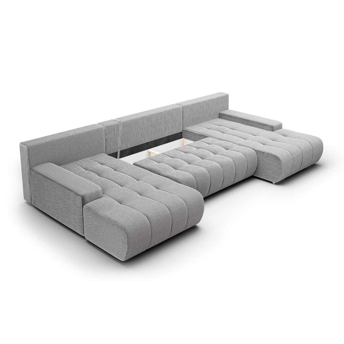 PANORAMASOFA Jonas 5 Sitzplätze Hellgrau - Grau, Holz (350/85/185cm) - Petits-meubles