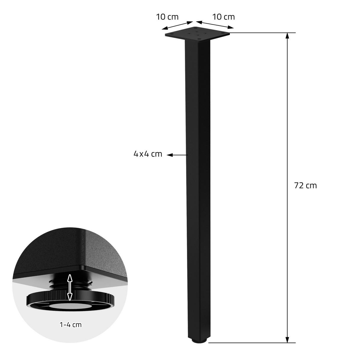 TISCHBEINE 4er Set I-Design H:72 cm Schwarz 4x4 cm - Schwarz, Metall (4/72/4cm) - ML-DESIGN