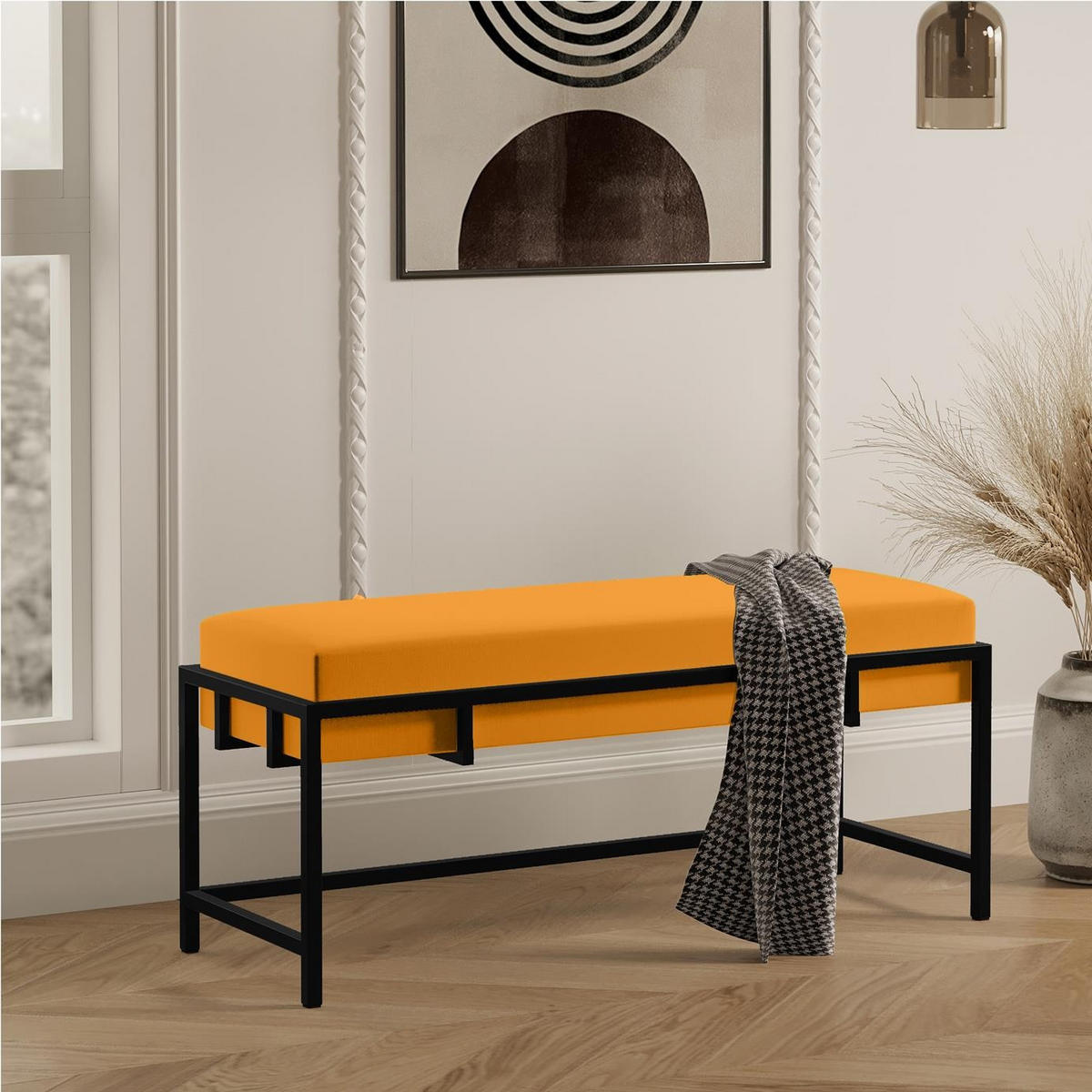 POLSTERBANK LAMO 100 Honig, Schwarz Gestell - Schwarz/Honig, Textil/Metall (100/45/35cm) - Bettso