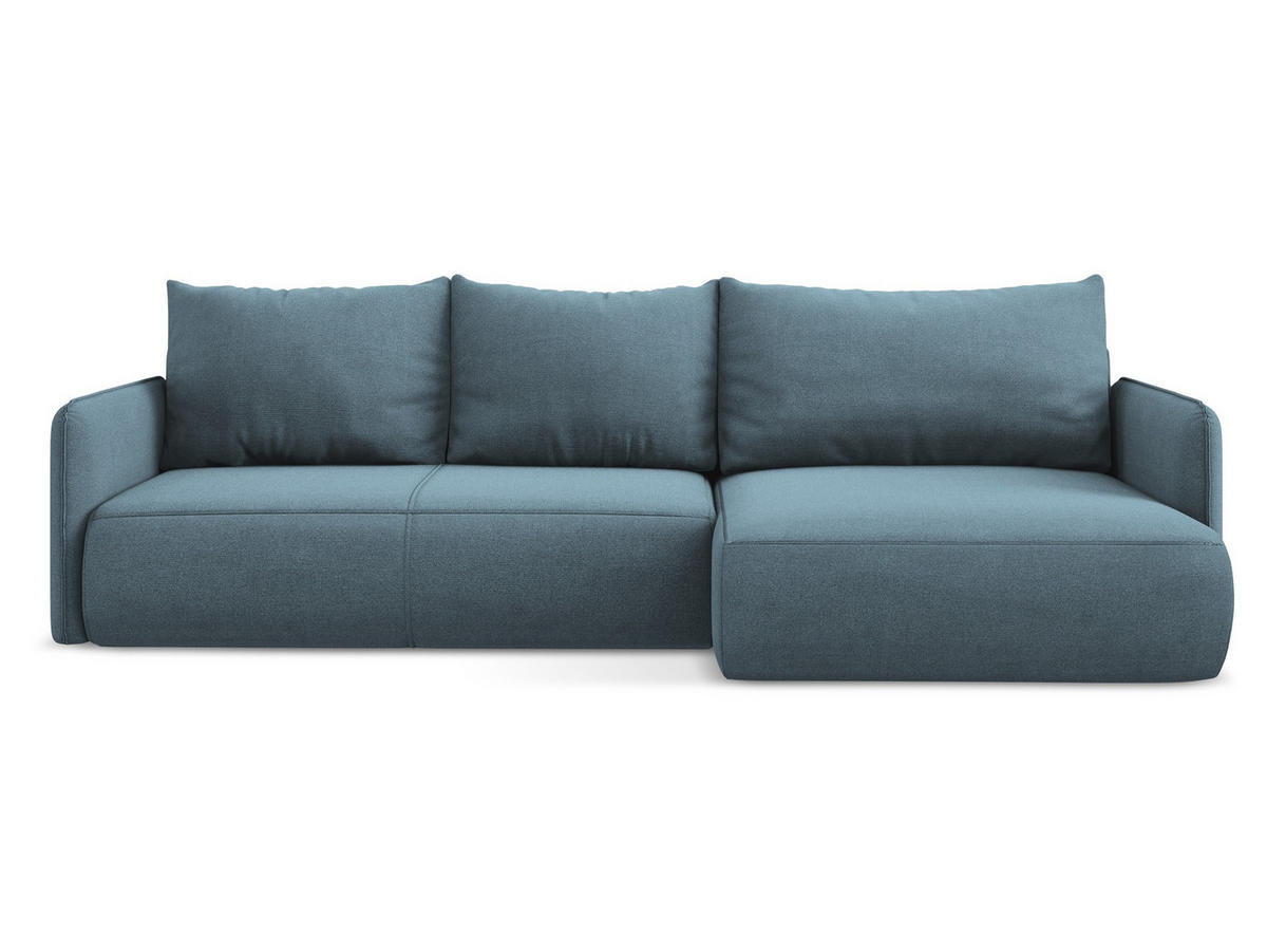 ECKSOFA mit Schlaffunktion Strukturstoff Stoff Blau - Blau/Schwarz, Kunststoff/Textil (240/148cm) - Makamii