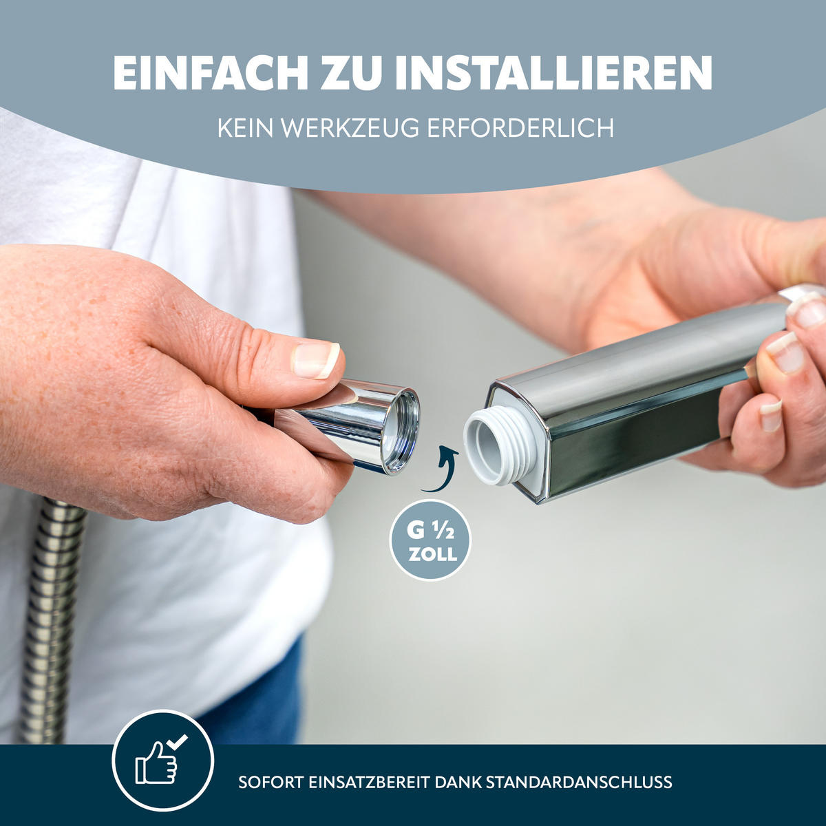 HANDBRAUSE, inkl. Schlauch, Strahlscheibe weiß - Weiß, Kunststoff (3cm) - eluno
