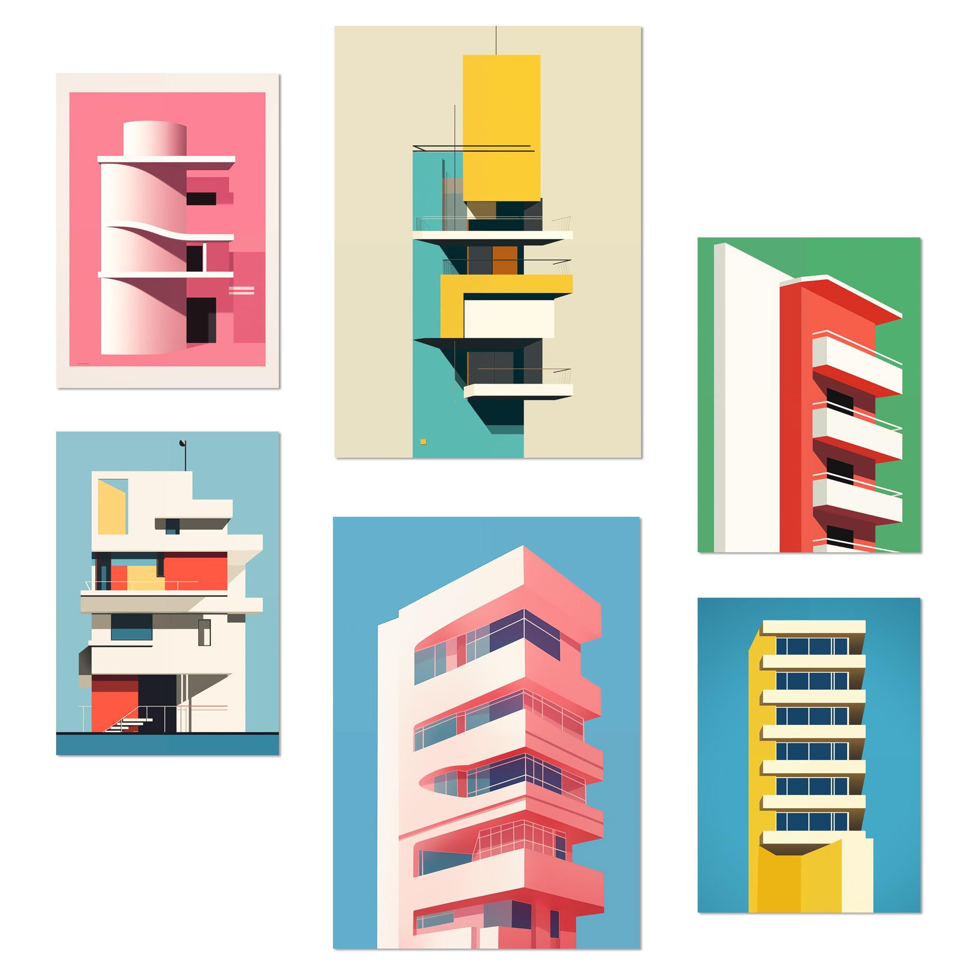 POSTER Set Mit 6 Bauhaus Rosa A3 & A4 Rahmenlos - Klar, Papier (29/3cm) - Nacnic