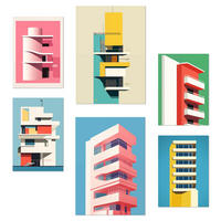 POSTER Set Mit 6 Bauhaus Rosa A3 & A4 Rahmenlos - Klar, Papier (29/3cm) - Nacnic