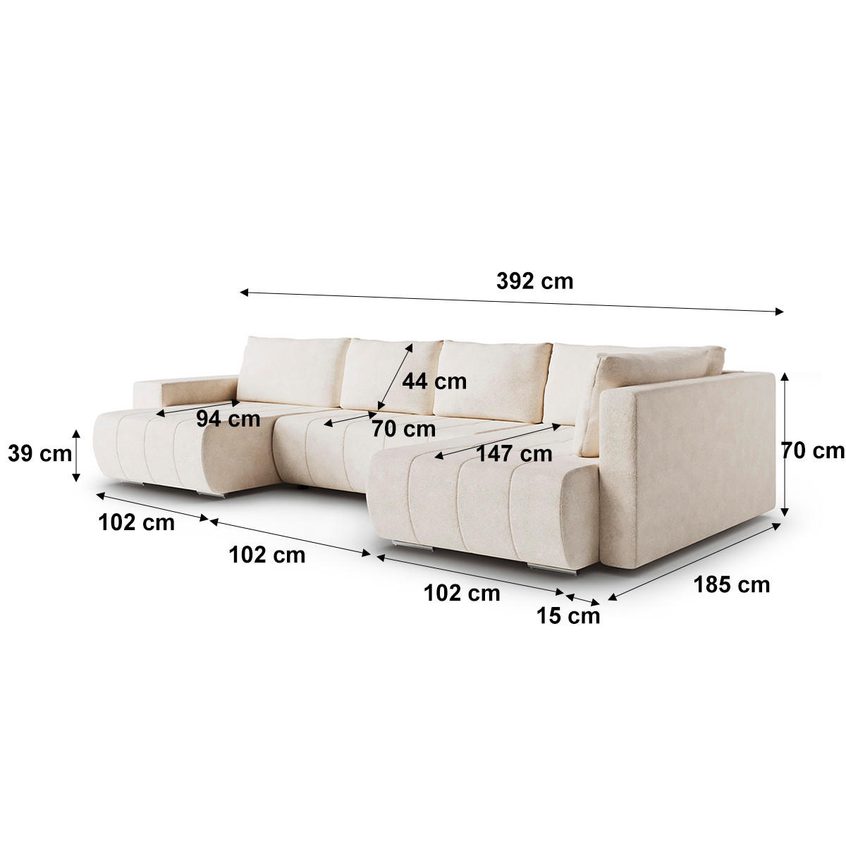 PANORAMASOFA Sergio 5 Sitzplätze Beige - Beige, Holz (392/82/185cm) - Petits-meubles