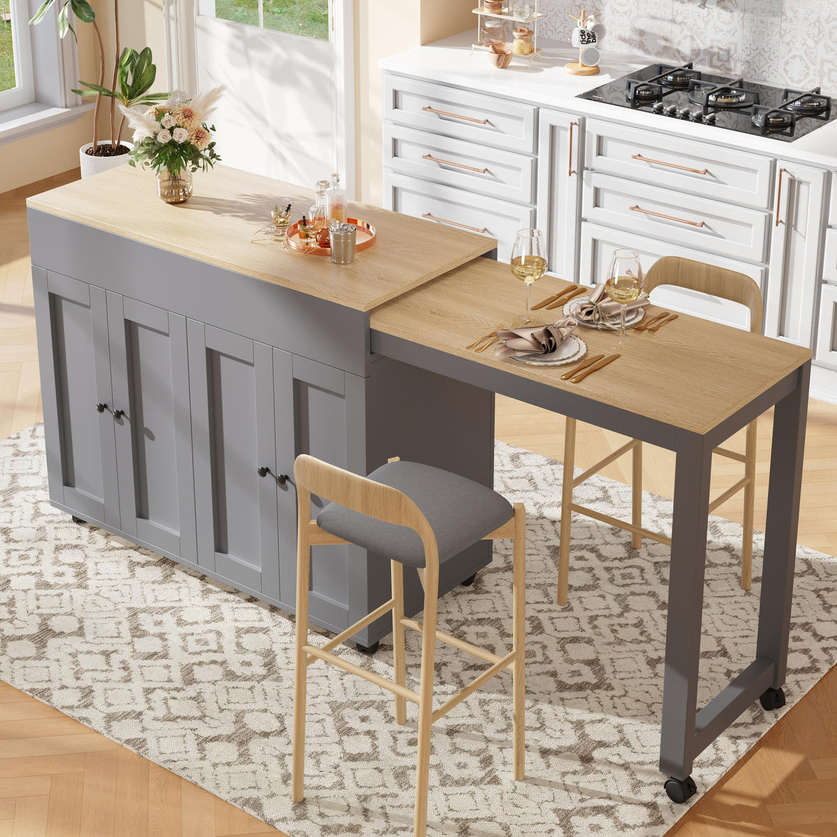 STEHTISCH/BARTISCH 117-180/50/94,6 cm mit 6 Ablagefächern in Grau - Grau, Holzwerkstoff (117/50/94.6cm) - BEAOK