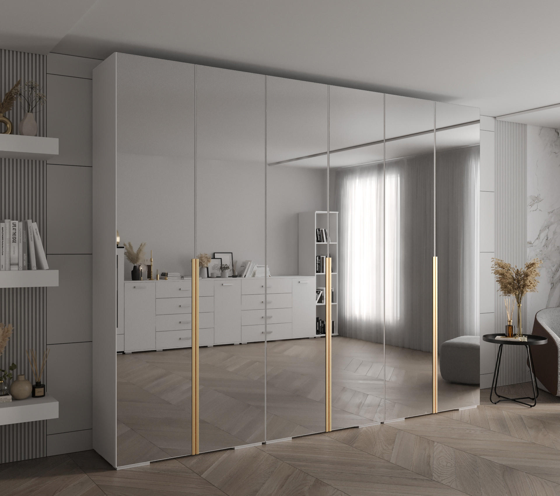 DREHTÜRENSCHRANK 236.7/300/47 6-türig - Goldfarben/Weiß, Holz/Metall (300/236.7/47cm) - Abiks Möbel