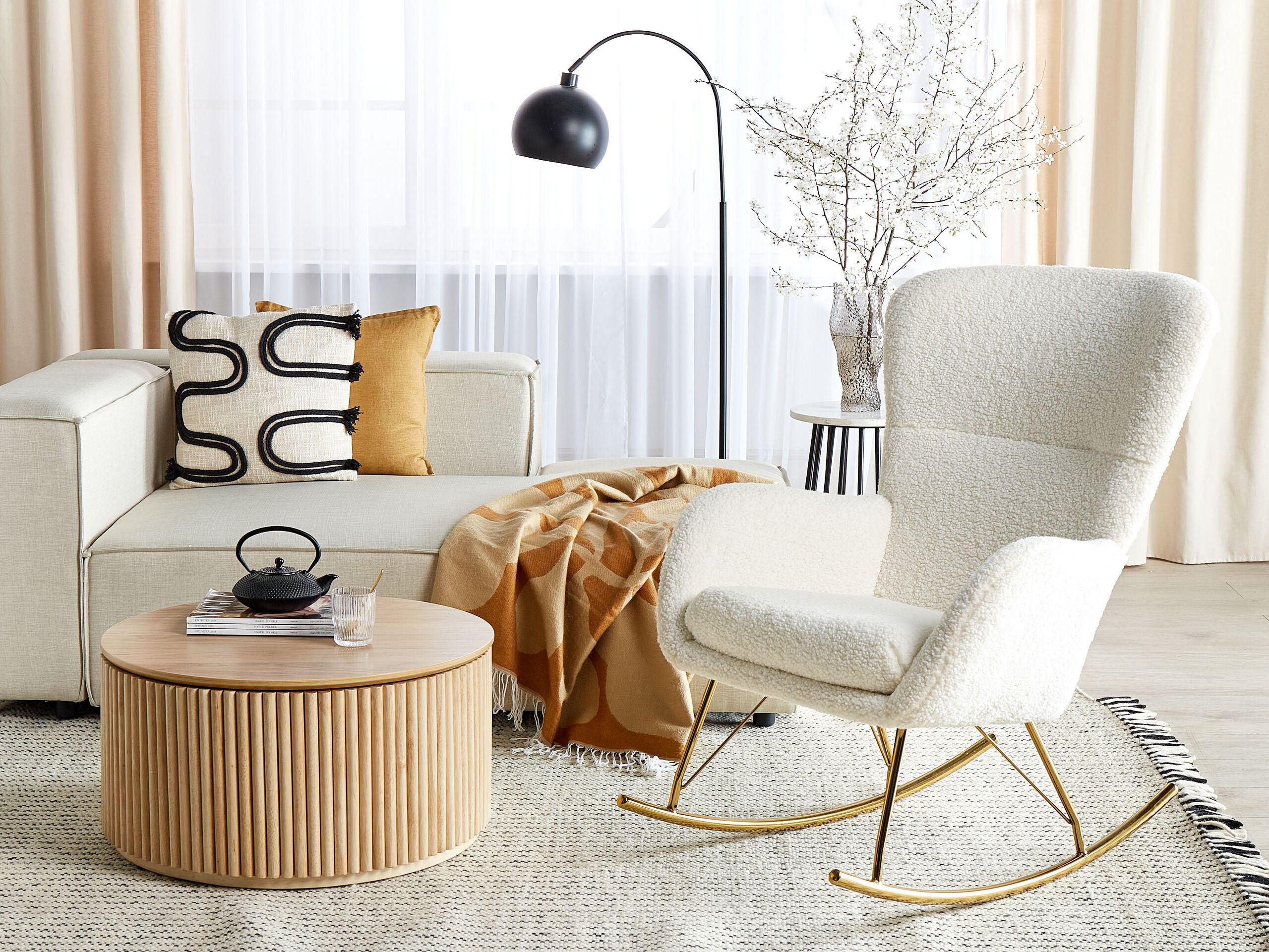 Thumbnail - Beliani Schaukelsessel, Weiß, Textil, 1-Sitzer, 74x99x99 cm, Wohnzimmer, Sessel, Schaukelstühle