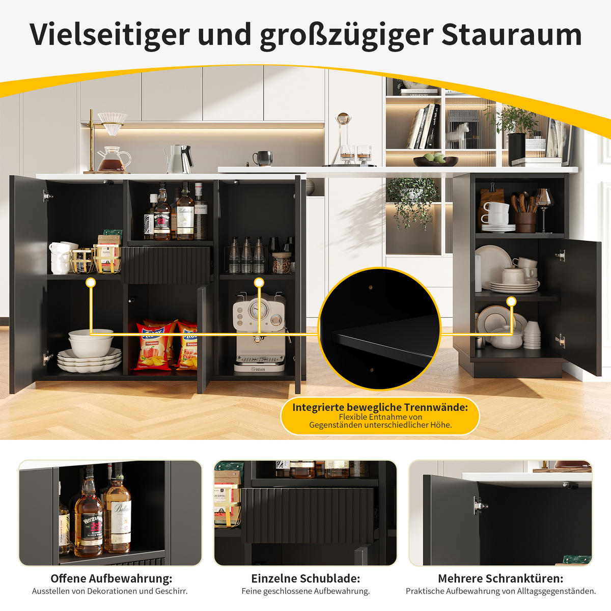 BARTISCH 360° Drehbar Marmor Arbeitsplatte Schwarz - Schwarz, Holzwerkstoff (30/210/100.9cm) - FLIEKS