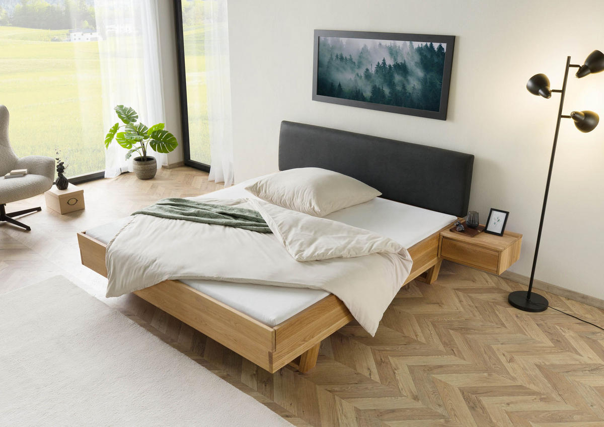 BETT mit Nachttisch Massivholz Fichte 160 x 200 x 86 natur FICHTELBERG #42 - Anthrazit/Naturfarben, Holz (160/200cm) - Massivmoebel24