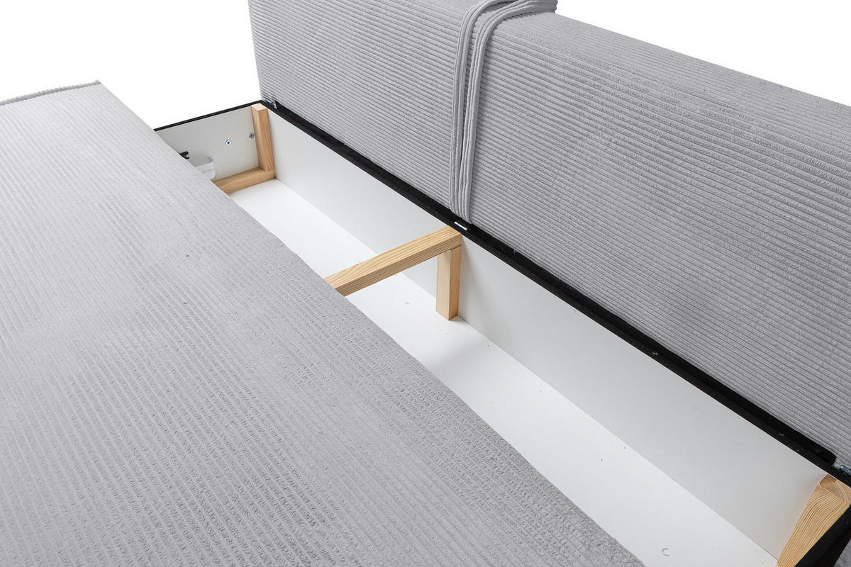 SCHLAFSOFA TIMO, Sofa mit Schlaffunktion und Bettkasten, Farbe: Grau, Cordstoff - Grau, Textil (200/80/93cm) - VENASI MÖBEL