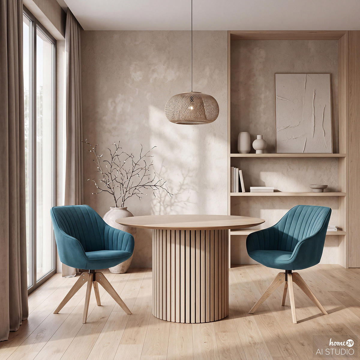 DREHBARER ARMLEHNENSTUHL - Massivholz - Textil - Petrol, Holz/Textil (60/83/65cm) - home24