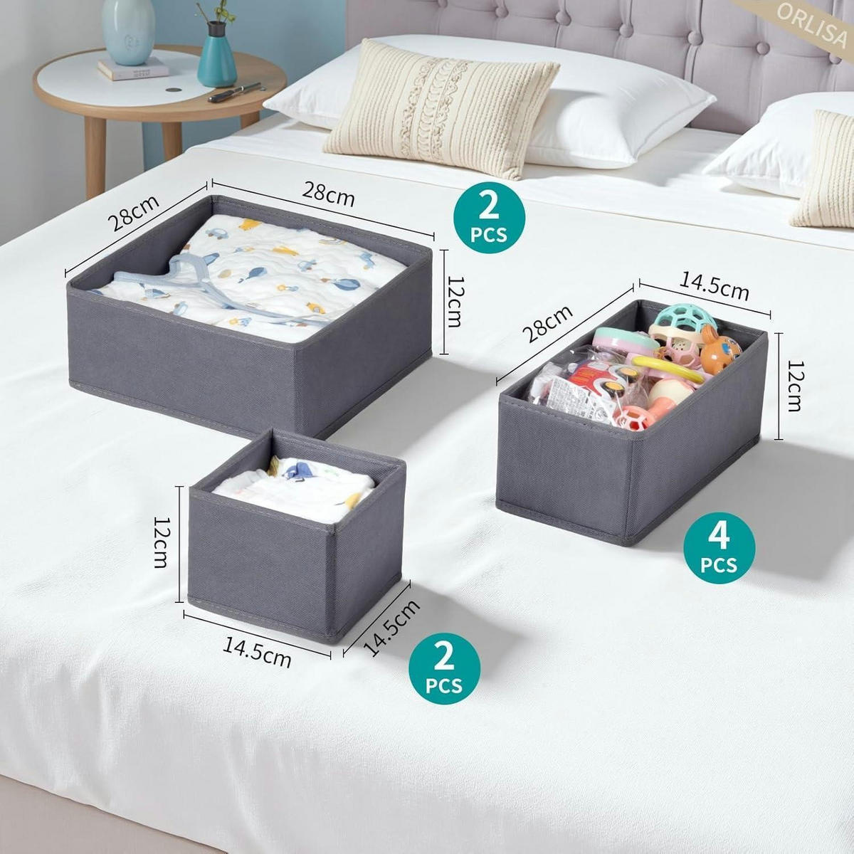 KLEIDERSCHRANK Organizer 8-teiliges Set Grau - Grau, Textil (28/12/42cm)