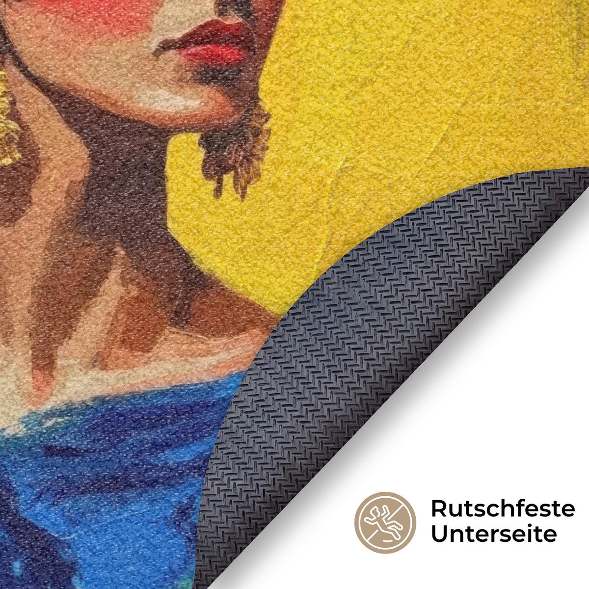 FUSSMATTE Frida Kahlo - Frau - Gelb - Blau - Blumen Schmutzfangmatte 120x120 cm - Gelb, Kunststoff (120/120cm) - MuchoWow