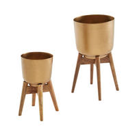 PFLANZKÜBEL Set Alu und Holz Gold/Braun modern 2-teilig - Goldfarben, Metall (51cm) - KADIMA DESIGN