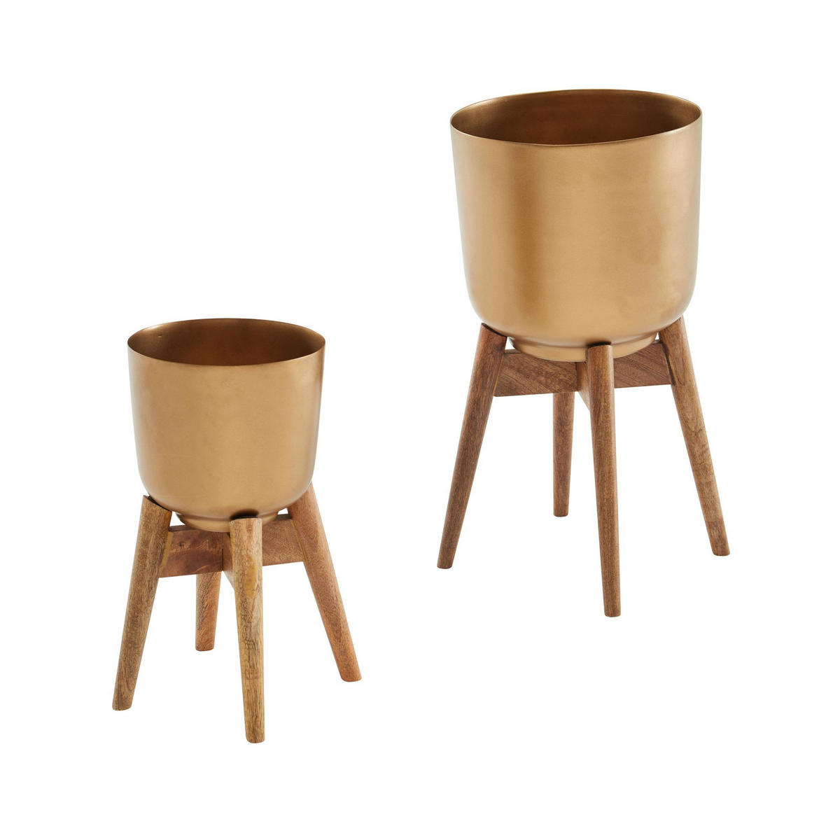 PFLANZKÜBEL Set Alu und Holz Gold/Braun modern 2-teilig - Goldfarben, Metall (51cm) - KADIMA DESIGN