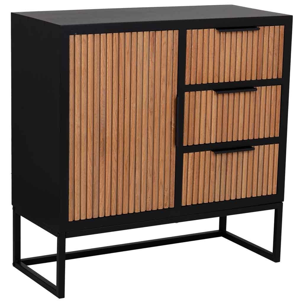 ANRICHTE mit 1 tür und 3 schubladen aus holz und metall 80x34x80 cm - Braun, Holz (80/80/34cm) - Wanderlust