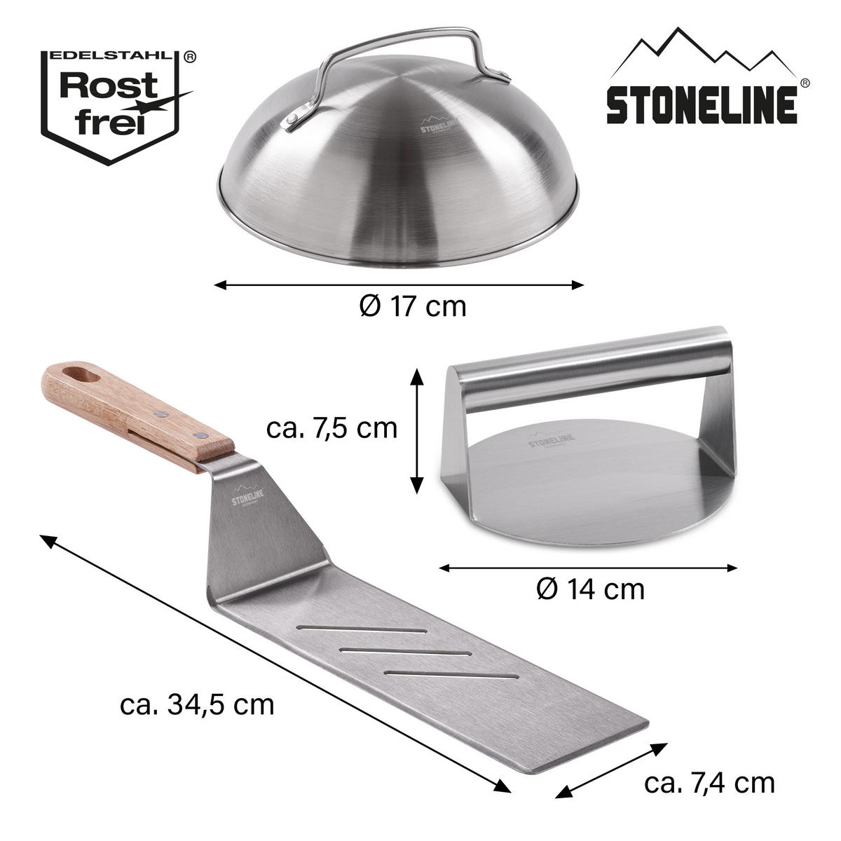 BURGER Smasher Set 3 teilig - Grau, Metall (20/13/36.7cm) - Stoneline