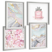 BILDER SET 4er Set - 50x50 cm & 40x60 cm Silberner Rahmen - Rosa Blumen Marmor Pastell - Silberfarben, Kunststoff (50/50cm) - TULUP