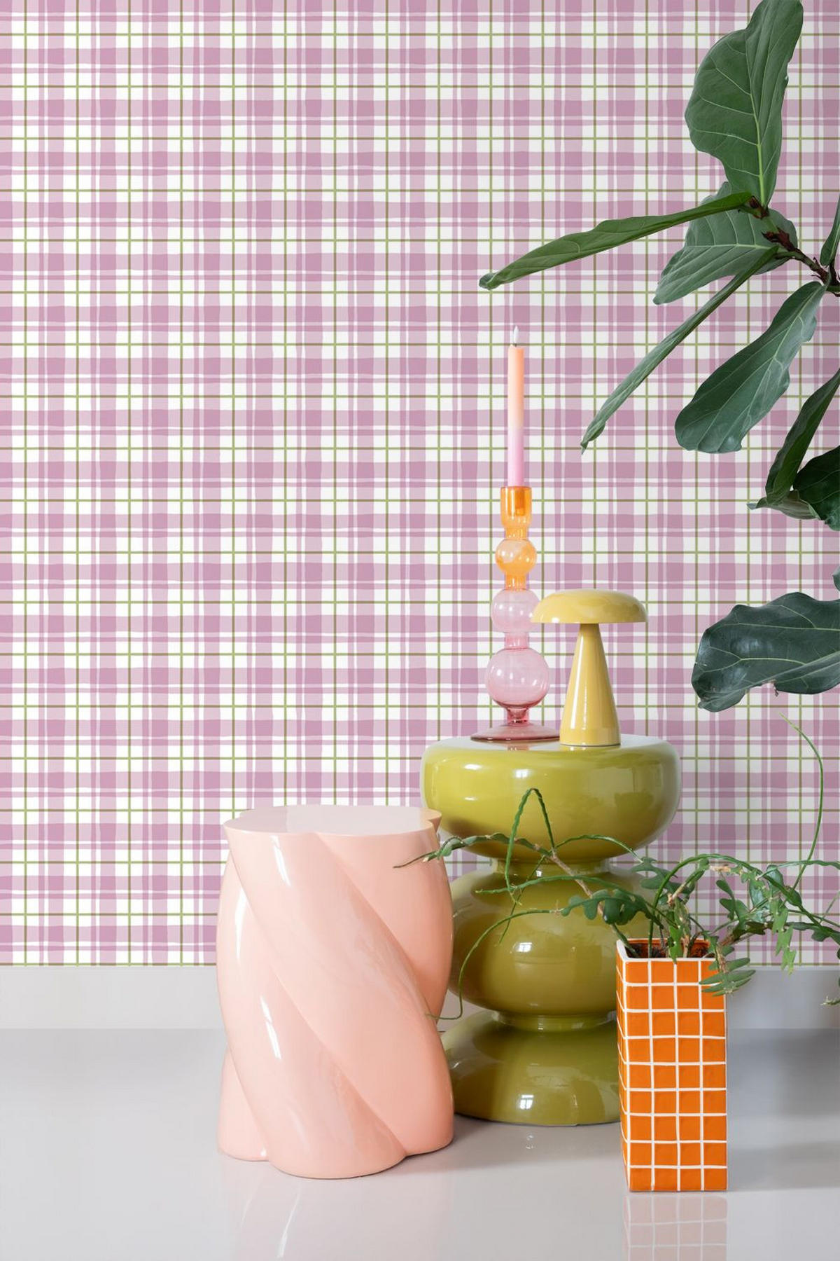 TAPETE Karomuster 50 x 900 cm - Lila, Papier (50/900cm) - ESTAhome