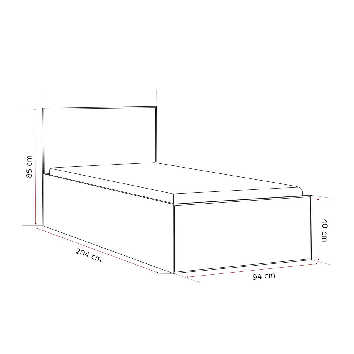 POLSTERBETT SASHI 90/200 cm Bettkasten, ohne Matratze, Weiß / Schwarz - Schwarz, Holz/Holzwerkstoff (90/200cm) - Idohome