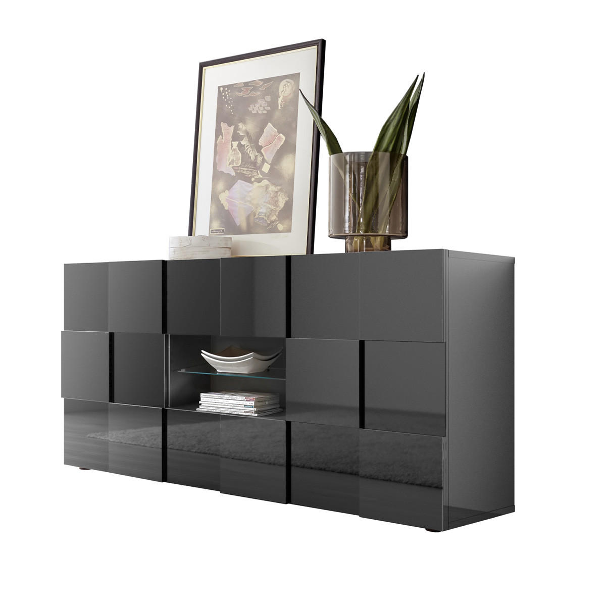 SIDEBOARD mit 2 Türen und 2 Schubladen L181 cm - Dama - Anthrazit, Holzwerkstoff (84/43/181cm) - Calicosy