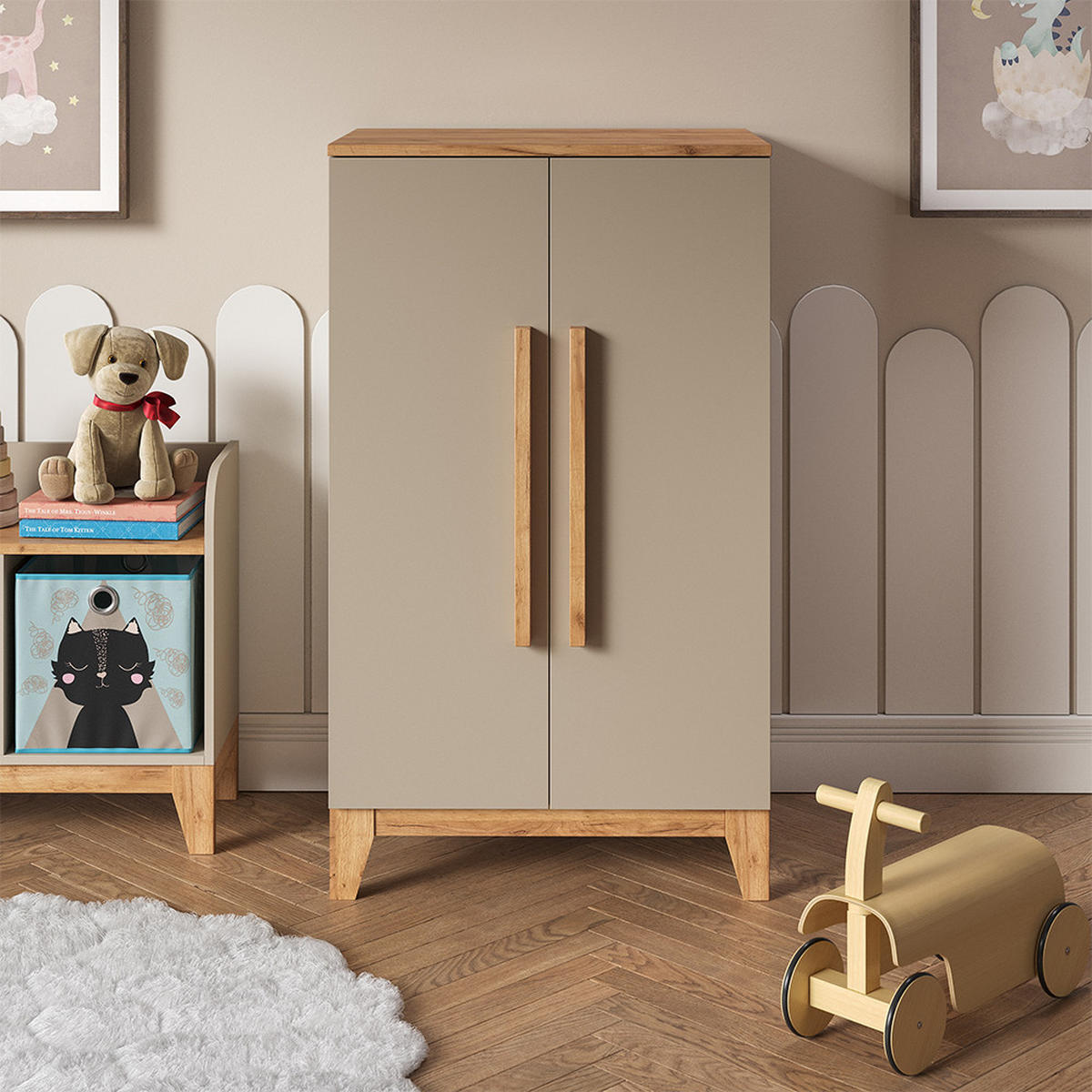 DĚTSKÁ ŠATNÍ SKŘÍŇ Malia Kašmír - kašmírová/světle šedá, kompozitní dřevo (70/120/53.4cm) - VitaliSpa