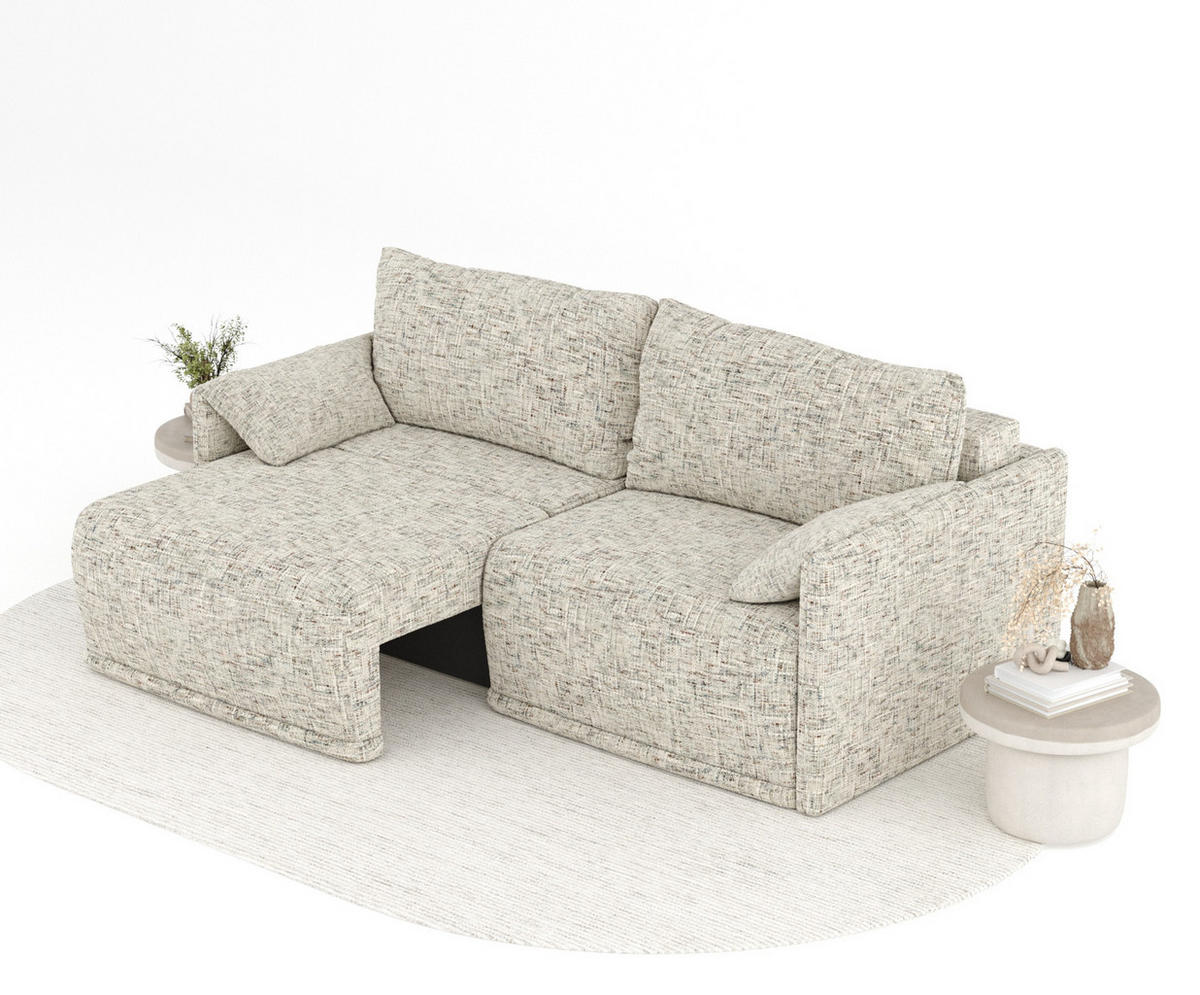 SCHLAFSOFA MIT ECKSOFA-FUNKTION Nappa Beige Webstoff - Beige/Schwarz, Holz/Holzwerkstoff (215/100/112cm) - Maison de Reve