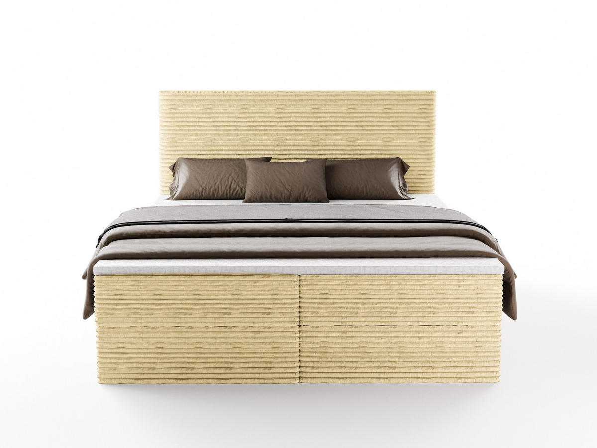 BOXBETT RAVENO mit Bettkasten 160x200 cm inkl. Bonell-Federkernmatratze H3 und Topper – Polsterbett Stoff ASTI Beige - Beige, Textil (160/200cm) - Luxkor24