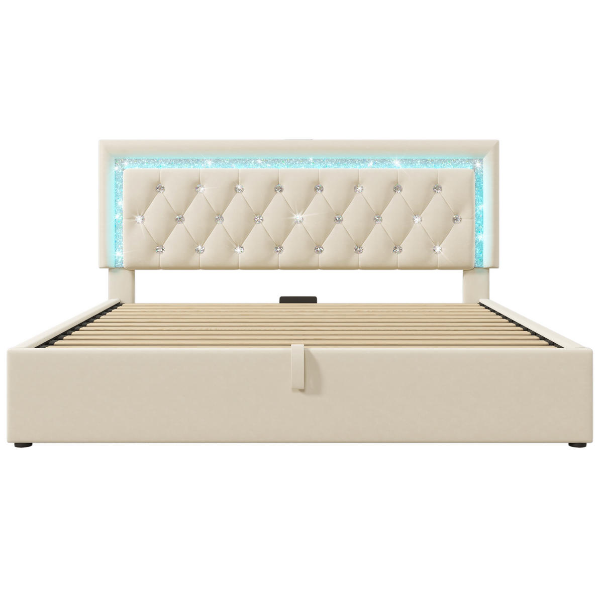 POLSTERBETT 160/200 cm Beige mit LED, Bettkasten und Matratze - Beige, Textil (160/200cm) - Flora Grace