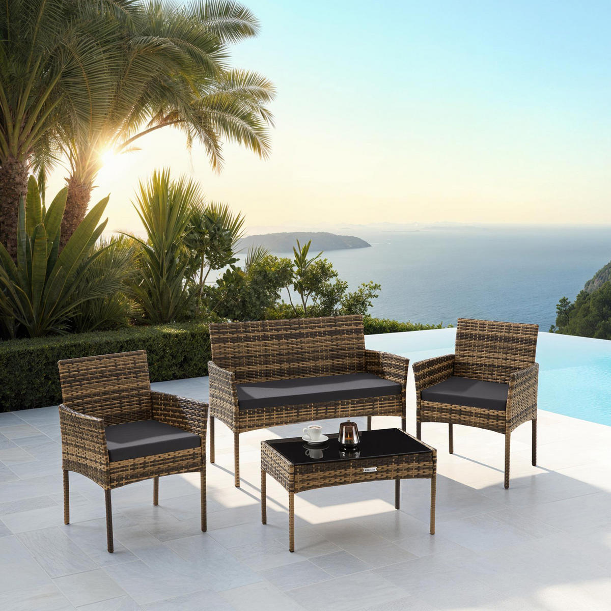 RATTAN GARTENSET Palese,Sofa 250 kg, je Sessel 120 kg,natur - Naturfarben, Kunststoff - tectake
