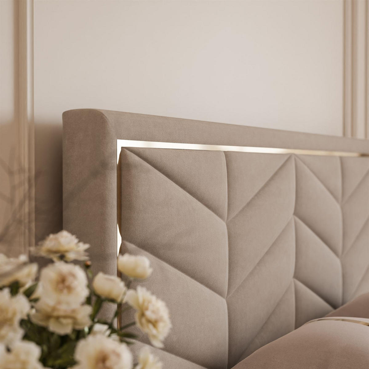 POLSTERBETT AURORA 120x200 mit Bettkasten Boston Trufa - Beige, Textil (120/200cm) - Lookway