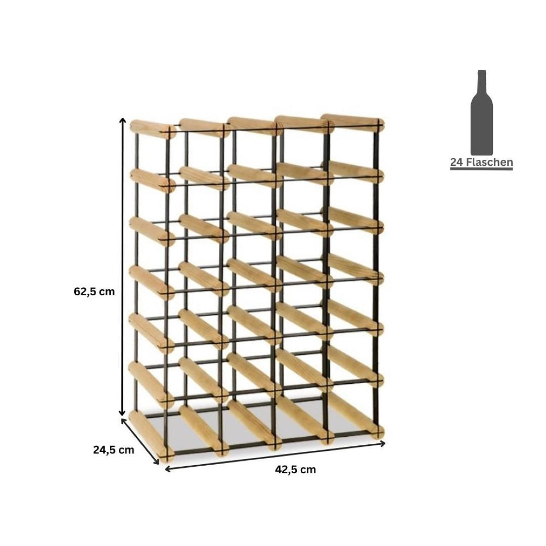 WEINREGAL Vinotega Mod Metal 62,5x42,5x24,5 cm 4x6 Flaschen Massives Kiefernholz Braun Geölt - Braun, Holz (42.5/62.5/24.5cm) - PROREGAL