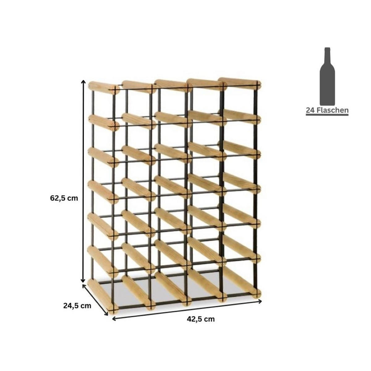 WEINREGAL Vinotega Mod Metal 62,5x42,5x24,5 cm 4x6 Flaschen Massives Kiefernholz Braun Geölt - Braun, Holz (42.5/62.5/24.5cm) - PROREGAL