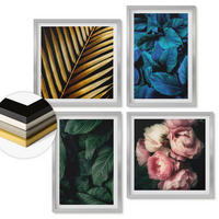 WANDBILDER 4er Set - 50x50 cm & 40x60 cm Silberner Rahmen - Blätter und Blüten in verschiedenen Farben - Silberfarben, Kunststoff (50/50cm) - ArtPrintCave