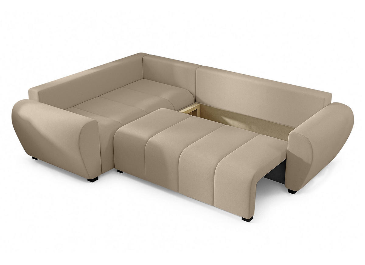 ECKSOFA L Form Malatya MAX Hellbraun 246/145/82 cm stilvolle mit Schlaffunktion L - Hellbraun/Schwarz, Kunststoff/Textil (175/235cm) - AX Living