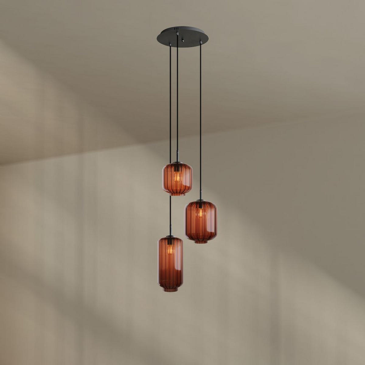 GALERIELEUCHTE Velo 3-flammig Braun Ø 18/20/25cm - Schwarz/Braun, Glas (25/25/27cm) - s.luce