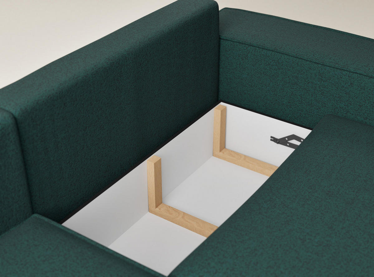 ECKSOFA MIT SCHLAFFUNKTION Tonga Grün Webstoff - Schwarz/Grün, Holz/Holzwerkstoff (105/225cm) - Maison de Reve