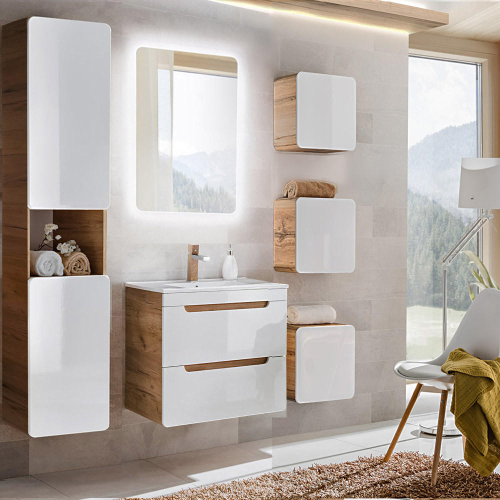 BADMÖBEL-SET 6-TLG. Luton-56 - Weiß, Holzwerkstoff (160/200/46cm) - Lomado